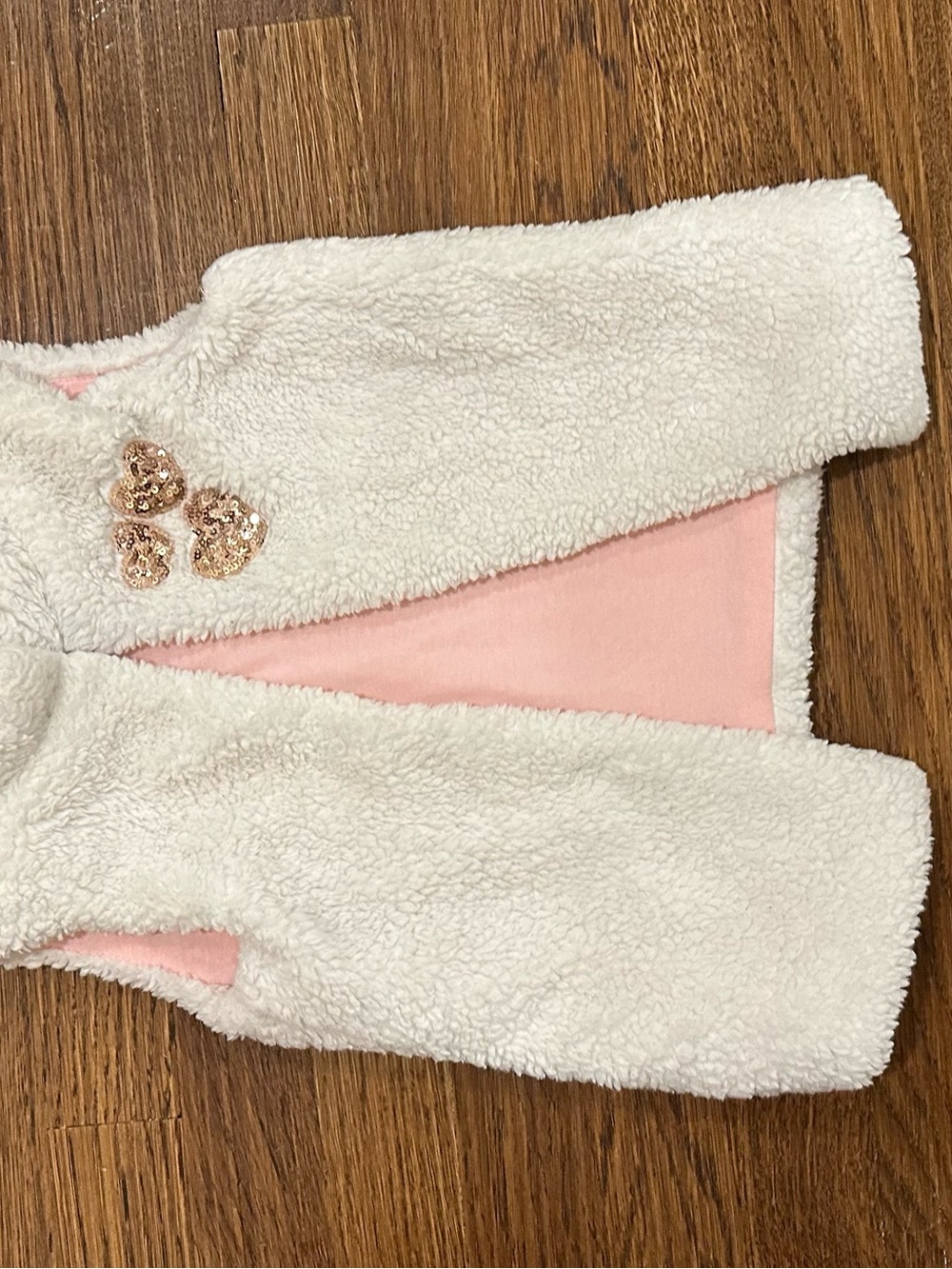 Cozy Sherpa Baby Vest with Pink Lining and Sequin Hearts